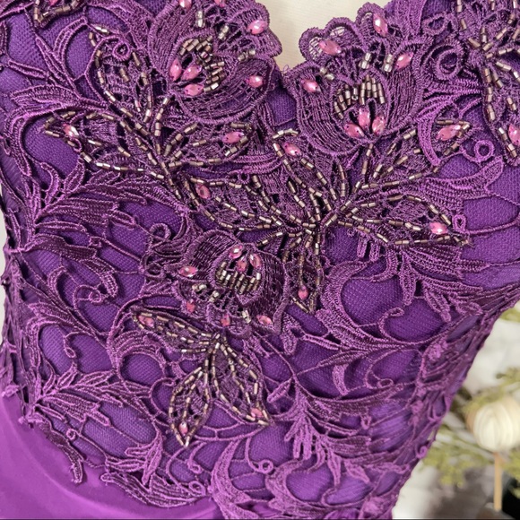 Cameron Blake by Mon Cheri Size 6 Elegant Formal Lace-Beaded Bodice EUC Plum - Picture 4 of 14